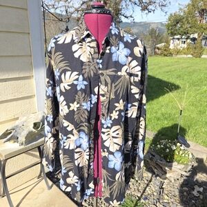 Karen Scott Sport Black Floral Hawaiian Print Linen Shirt Sizw L. SSCP